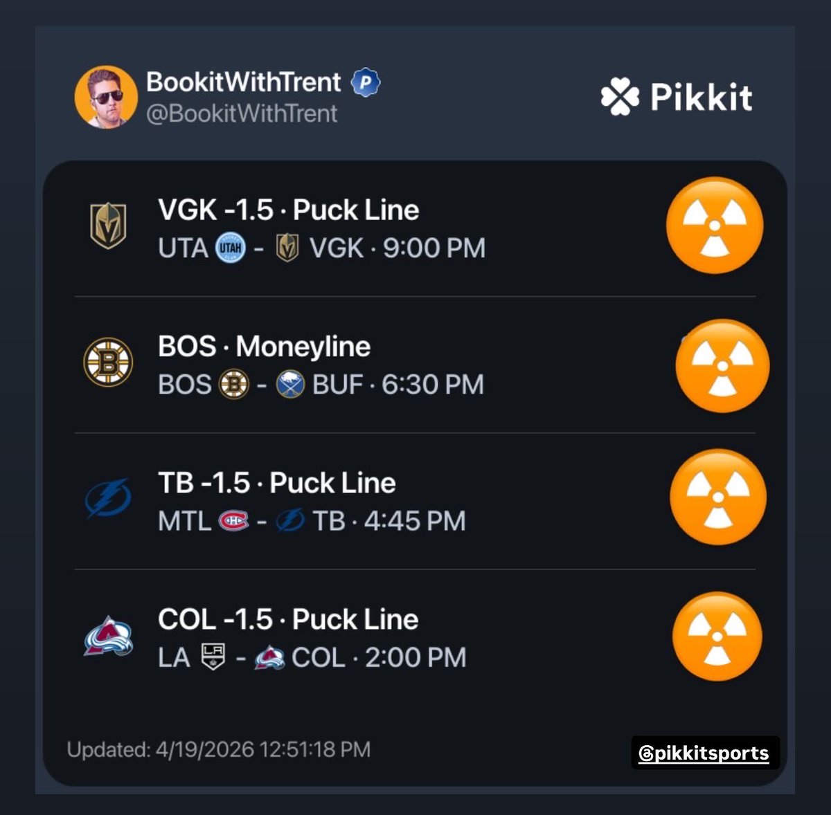 BookitWithTrent's tweet image. The NHL Mortal Megas.