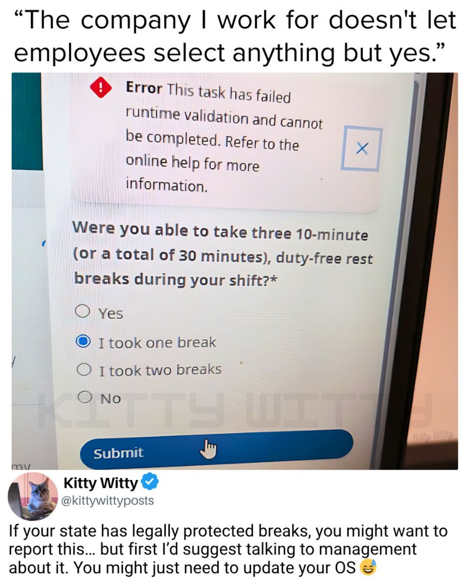 kittywittyposts's tweet image. This feels… a little illegal 🤔 
#work #jobs #workplace