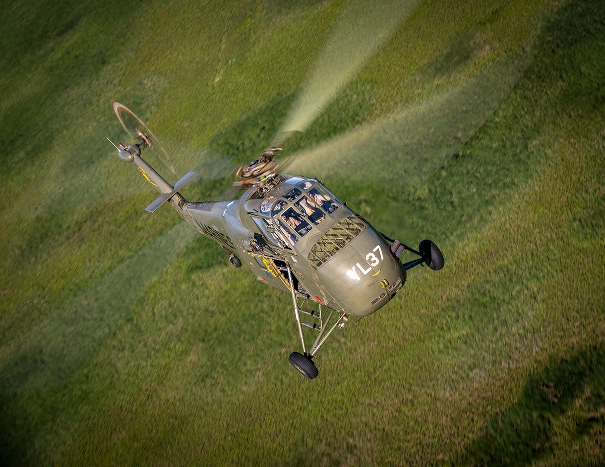 EAA's tweet image. First flying in the mid-1950s, the Sikorsky UH-34 became one of the most successful early military utility helicopters. It remained in service for decades, with some examples still flying today. 

This one hovered into Oshkosh during #OSH22.

📸 Mike Kutz 

#Aviation #AvGeek