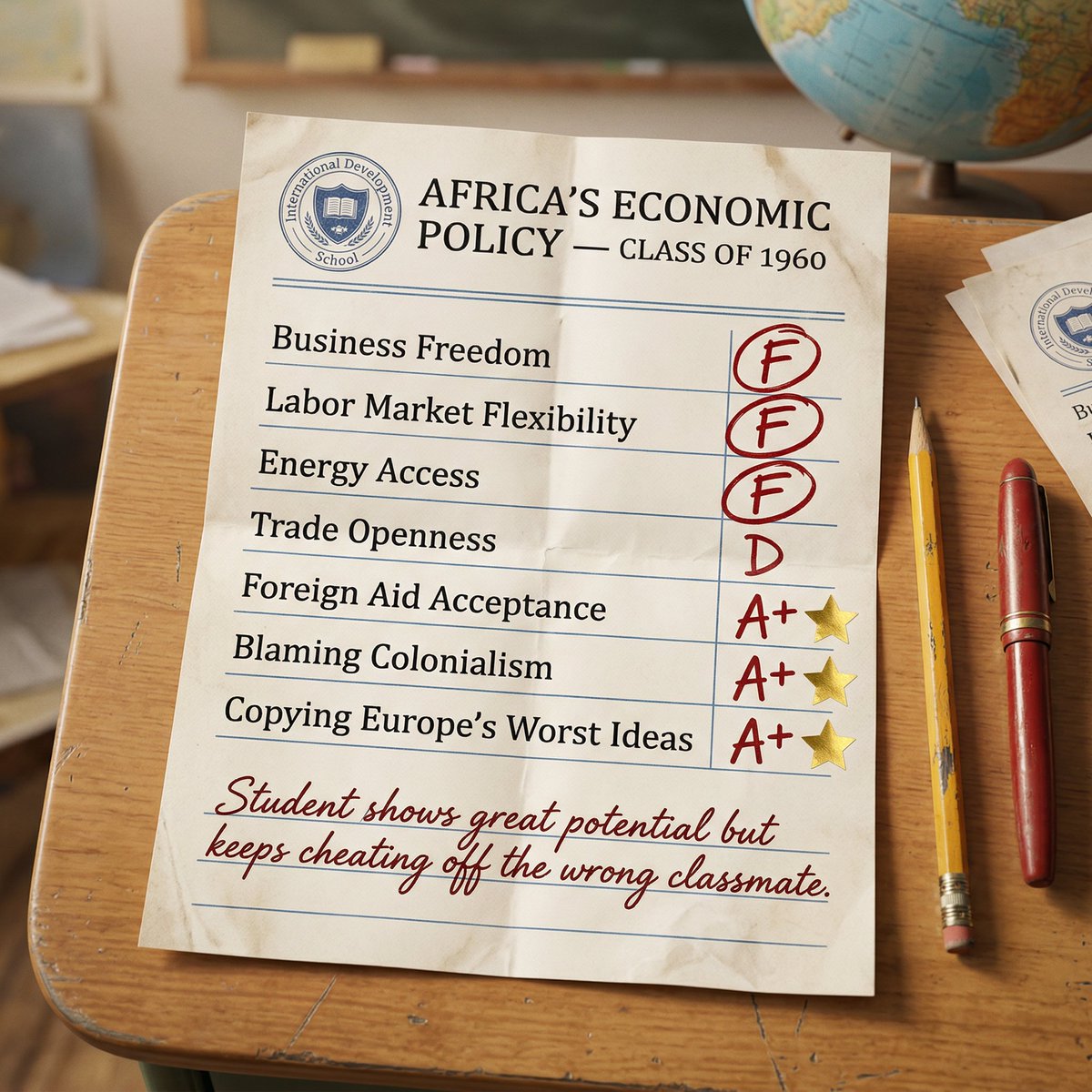 magattew's tweet photo. Africa has been in school since 1960 and still hasn't passed the one class that matters: economic freedom. https://t.co/LCSCkQexnQ