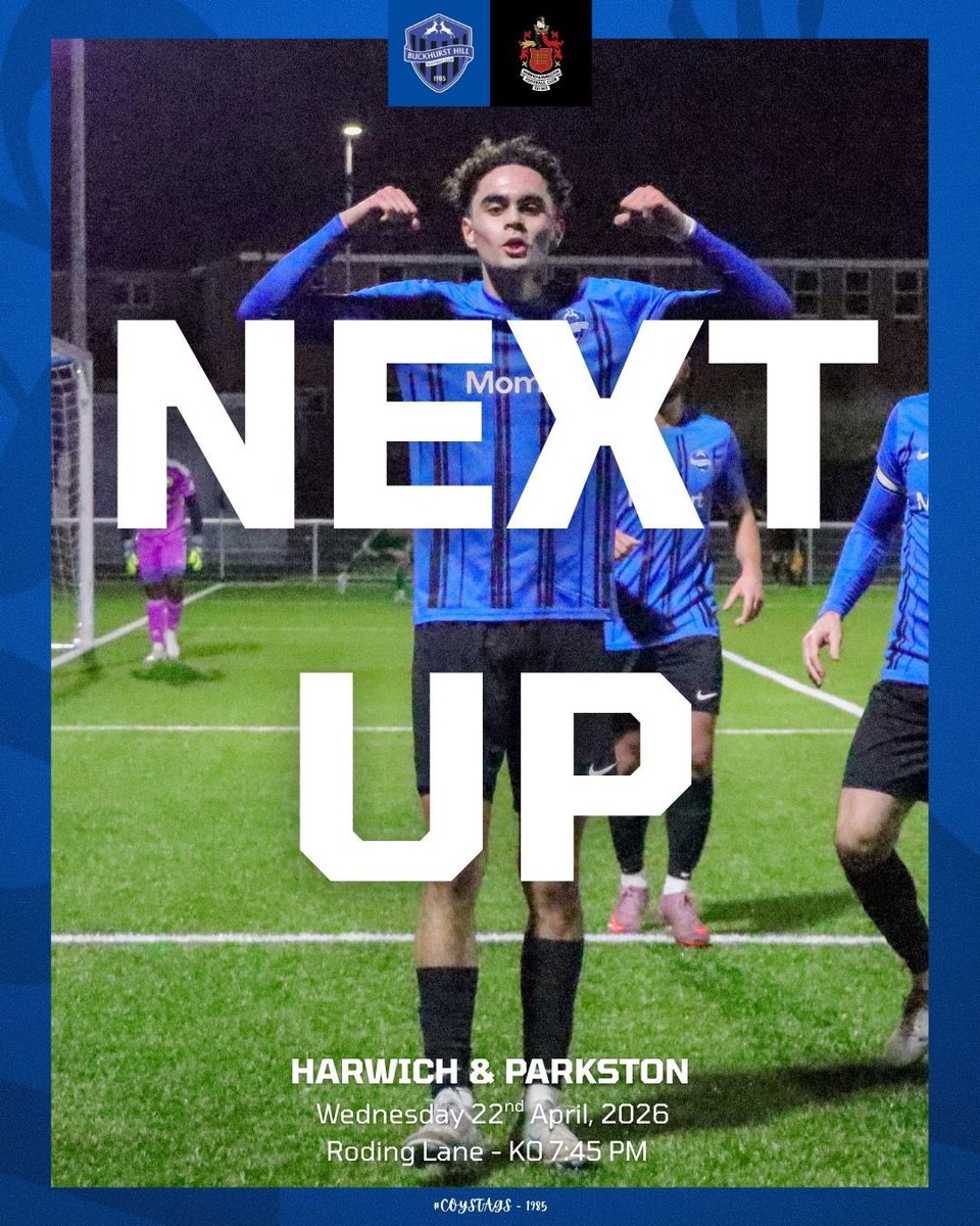 buckhursthillfc's tweet image. 🅽🅴🆇🆃 🅼🅰🆃🅲🅷
Our last game under the lights this season 🏡🌃

📅 Wednesday 22nd April 
🆚 @OfficialHarwich 
⏰ KO 7:45 PM
🏟️ Roding Lane
🏆 @EssexSenior 
🎟️ £8 | £6 | £3 | U10’s 🆓

#COYSTAGS #BuckhurstHill #InThisTogether #ESL