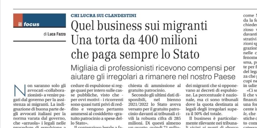 fratotolo2's tweet image. Il business dell’immigrazione 

👉 285 milioni di euro versati nel
2021-2022 dallo Stato (ovvero i contribuenti italiani) per il gratuito patrocinio degli immigrati davanti ai tribunali civili

👉 71 milioni andati agli avvocati degli immigrati che si sono opposti ai decreti di