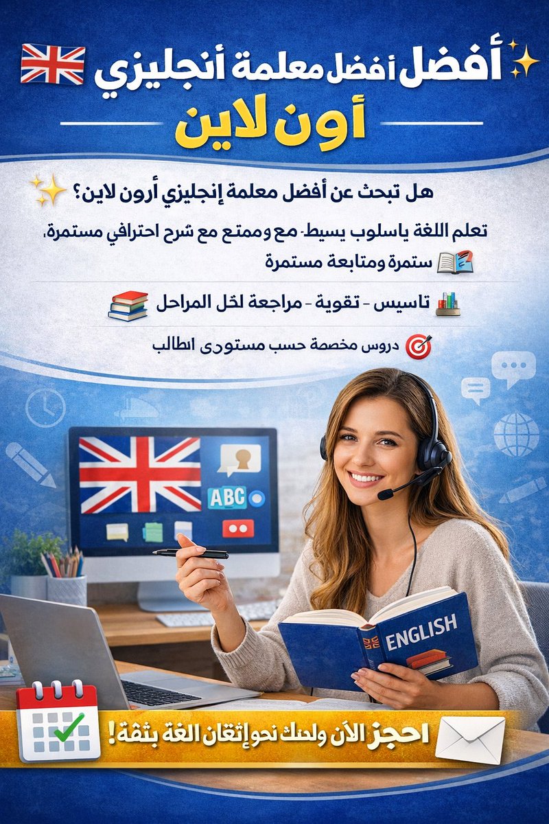mljzy4's tweet photo. #النصر_الوصل
معلمة انجليزي اون لاين 
تبحثين عن معلمة إنجليزي ابتدائي أونلاين؟
حصصي ليست مجرد دروس، بل رحلة ممتعة باللعب والصور والمشاركة!
​✨ تأسيس قوي | منهج مبسط | بيئة محفزة ✨
سجلي طفلك الآن ودعيه يتحدث الإنجليزية بثقة. 🗣️🇬🇧
​للحجز واتس
https://t.co/4jLB88edWZ https://t.co/B64AxvgTqx