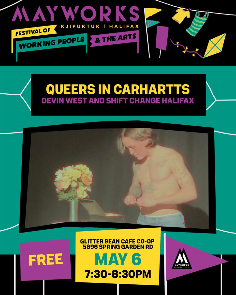 Queers in Carhartts is an art exhibition, film screening, and  research launch, documenting the unique challenges and practices of  resilience by queer and trans people working in skilled trades labour. 
May 6, 7:30PM <a href="/glitterbeancafe/">Glitter Bean Café</a> 
MayworksKjipuktukHFX.ca