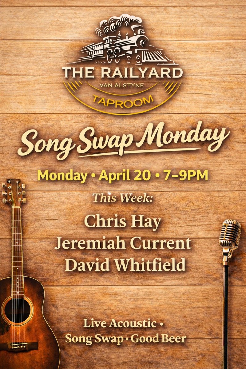 thegetsmusic's tweet photo. Monday night (April 20th) - Song Swap @ The Railyard Taproom in Van Alstyne, TX. Free event, starts @ 7pm. 

https://t.co/4PjdmMP2d4 https://t.co/LvEpJ0Nmw6