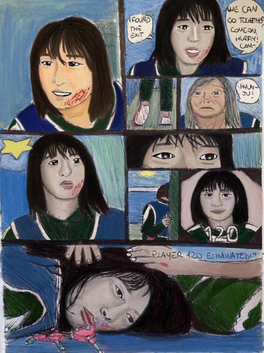 notciarax_'s tweet image. I fixed them with sketchbook app so I’m reposting those🦑💚 #drawingsㅤㅤ #squidgame #comic #player120 #chohyunju