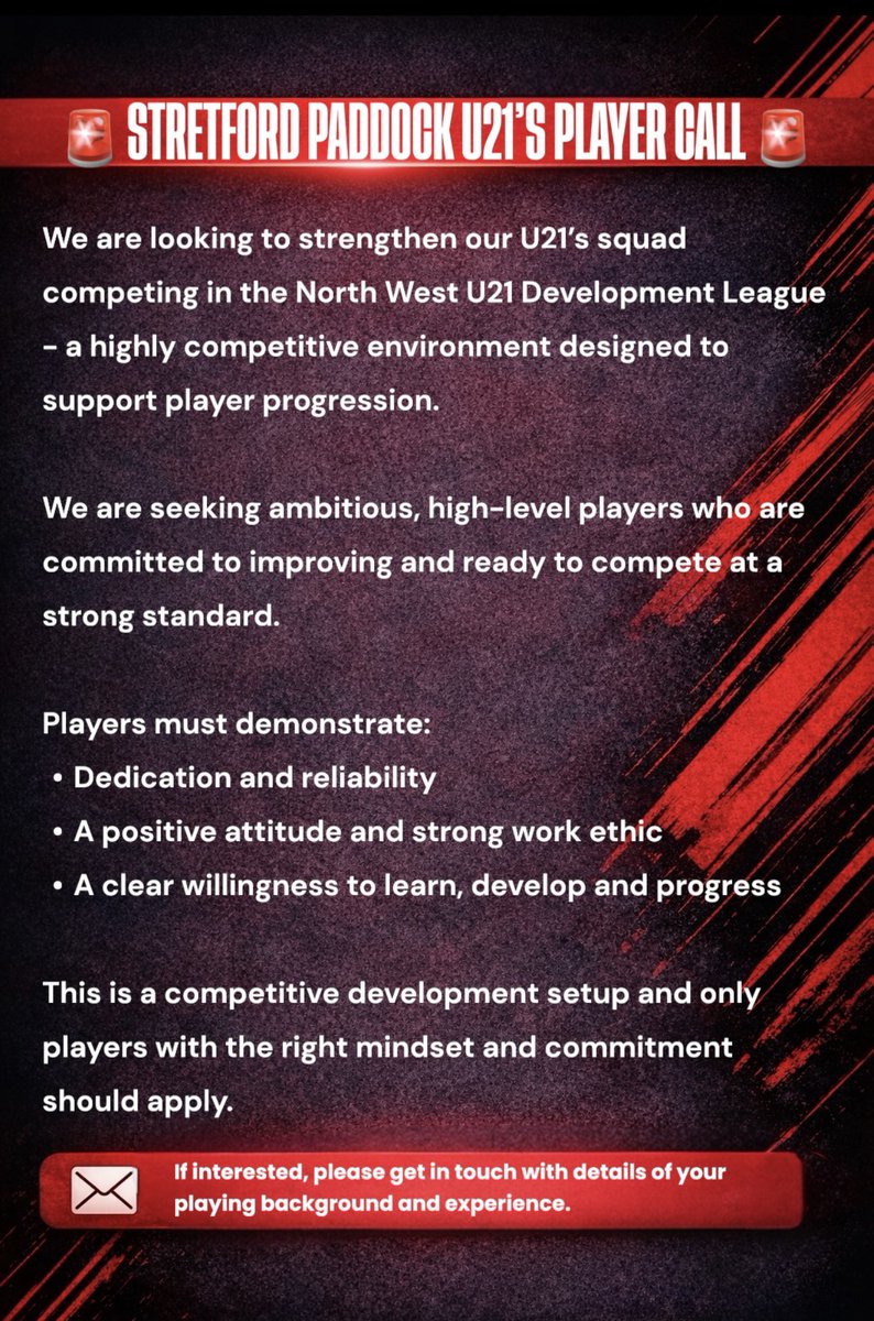 PaddockU21's tweet photo. 🚨PLAYER CALL🚨

#UPTHEPADDOCK https://t.co/Ai5KfQfHhe