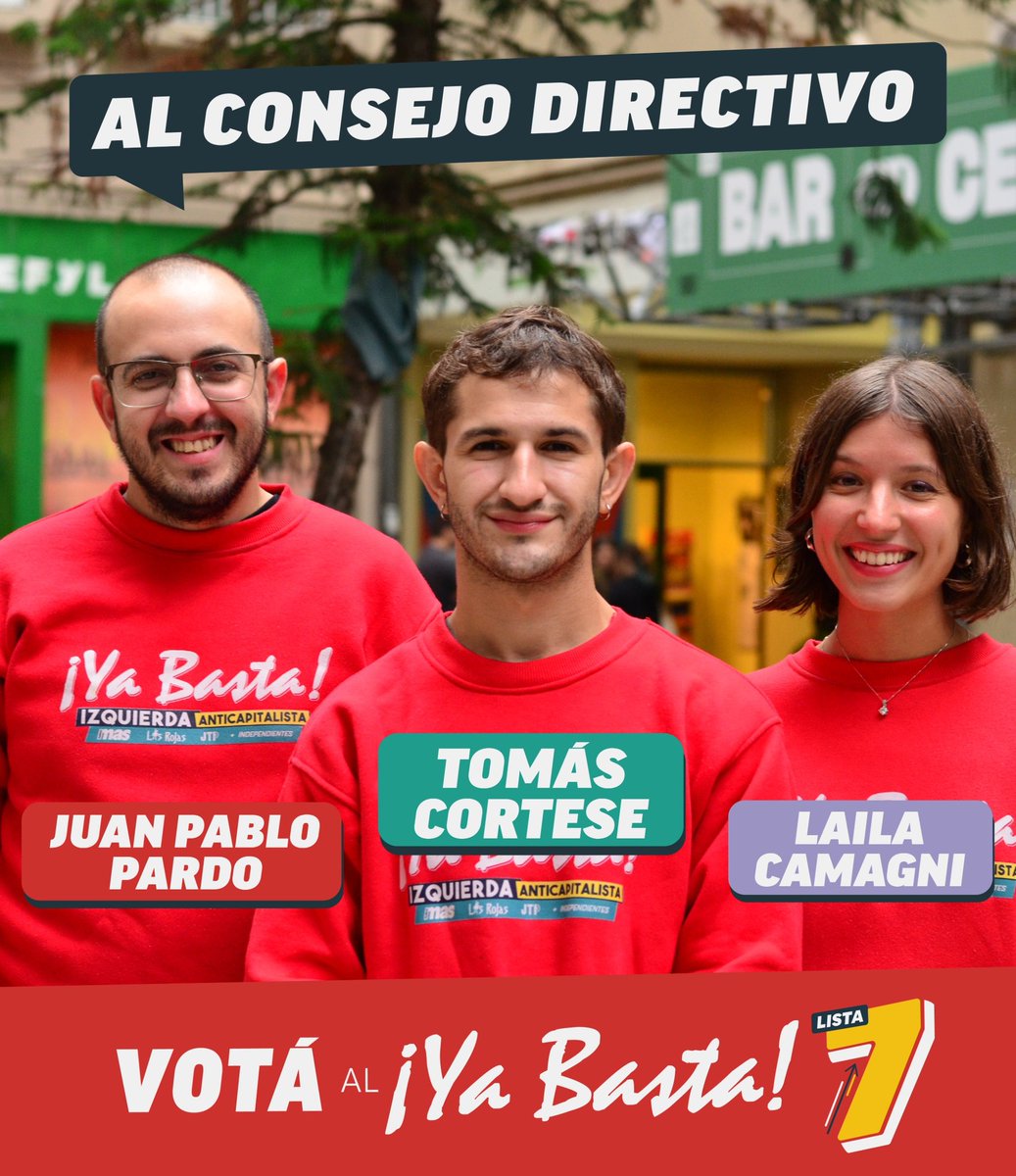 Votá candidates que siempre están  ✨

Es hora del ¡Ya Basta! La izquierda en Filo. Los únicos que tenemos la fuerza para ser conducción 💪🏽 

Votá Lista 7 🚩