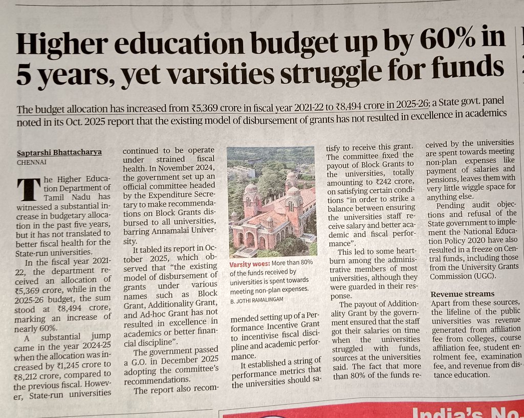 Lalithprashant's tweet image. Higher Education Budget Up By 60% in 5 years,yet varsities Struggle For Funds. 
#HigherEducation 
#TamilNadu