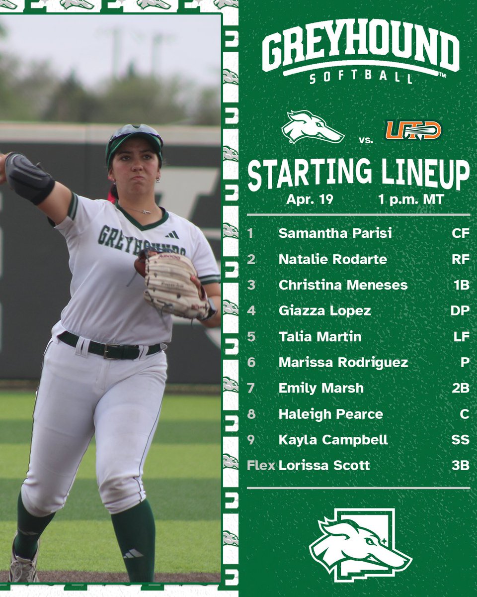 ENMUSoftball's tweet image. Today's starting 9 against UT Dallas 🥎

Tune in as the Greyhounds take on the Comets

#ALLIN #ENMU