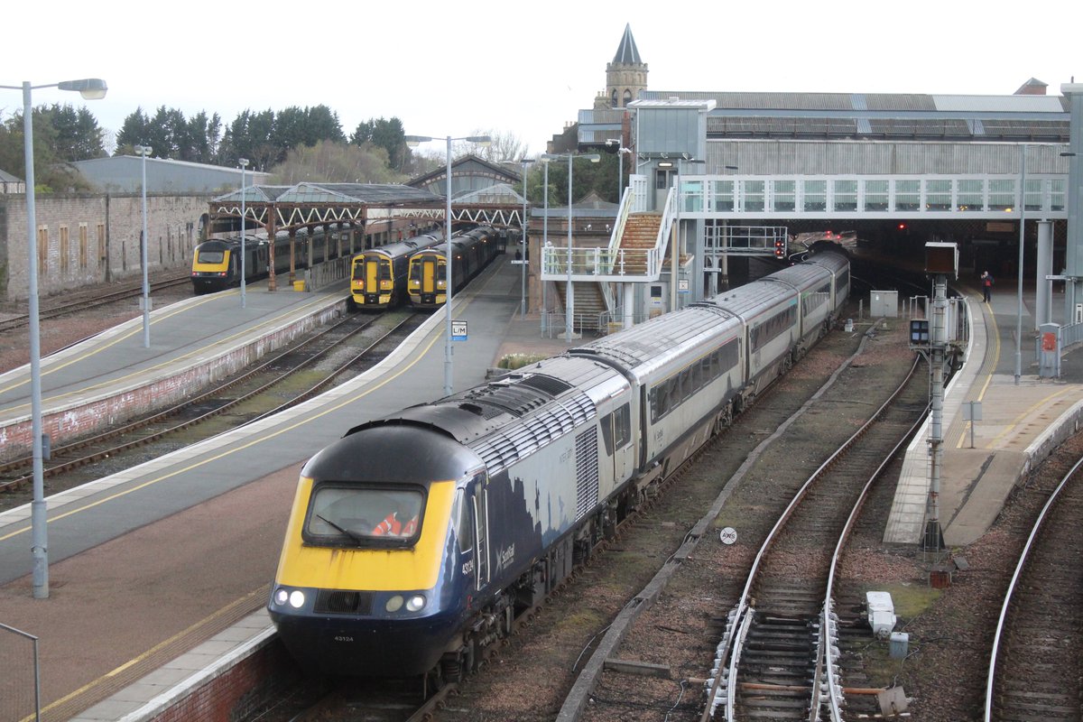 Scotrail Inter7city liveried 43124 and 43149 top and tail Mark 3 set  HA15 as they depart Perth with 1B30 12.48 Inverness - Edinburgh Waverley  service 13.4.26 scottishtrains.zenfolio.com/p604331348/e54…