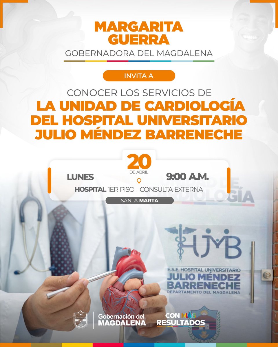 La Gobernadora del Magdalena, Margarita Guerra invita a la comunidad en general a conocer los servicios de la Unidad de Cardiología del Hospital Julio Mendez Barreneche.