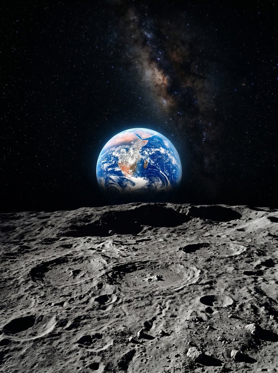 konstructivizm's tweet photo. :Title: Earthrise Beyond Silence Caption:From the desolate, crater-scarred far side of the Moon, Earth slowly emerges — a brilliant blue-and-white marble rising gracefully above an ancient, lifeless horizon that has stood unchanged for over four billion years.Captured during humanity’s daring voyages to the Moon, this iconic view stops you in your tracks. Our entire planet — all its oceans, mountains, forests, and every living thing — hangs suspended in the velvet blackness like a fragile jewel. No borders. No noise. Just one tiny, breathtaking world floating in the infinite void.There is no sound here.
No wind. No voices.
Only the profound silence of space… and the sudden, humbling clarity of https://t.co/ijHGMEcttU that moment, Earth doesn’t feel like “home.”
It feels like a miracle.