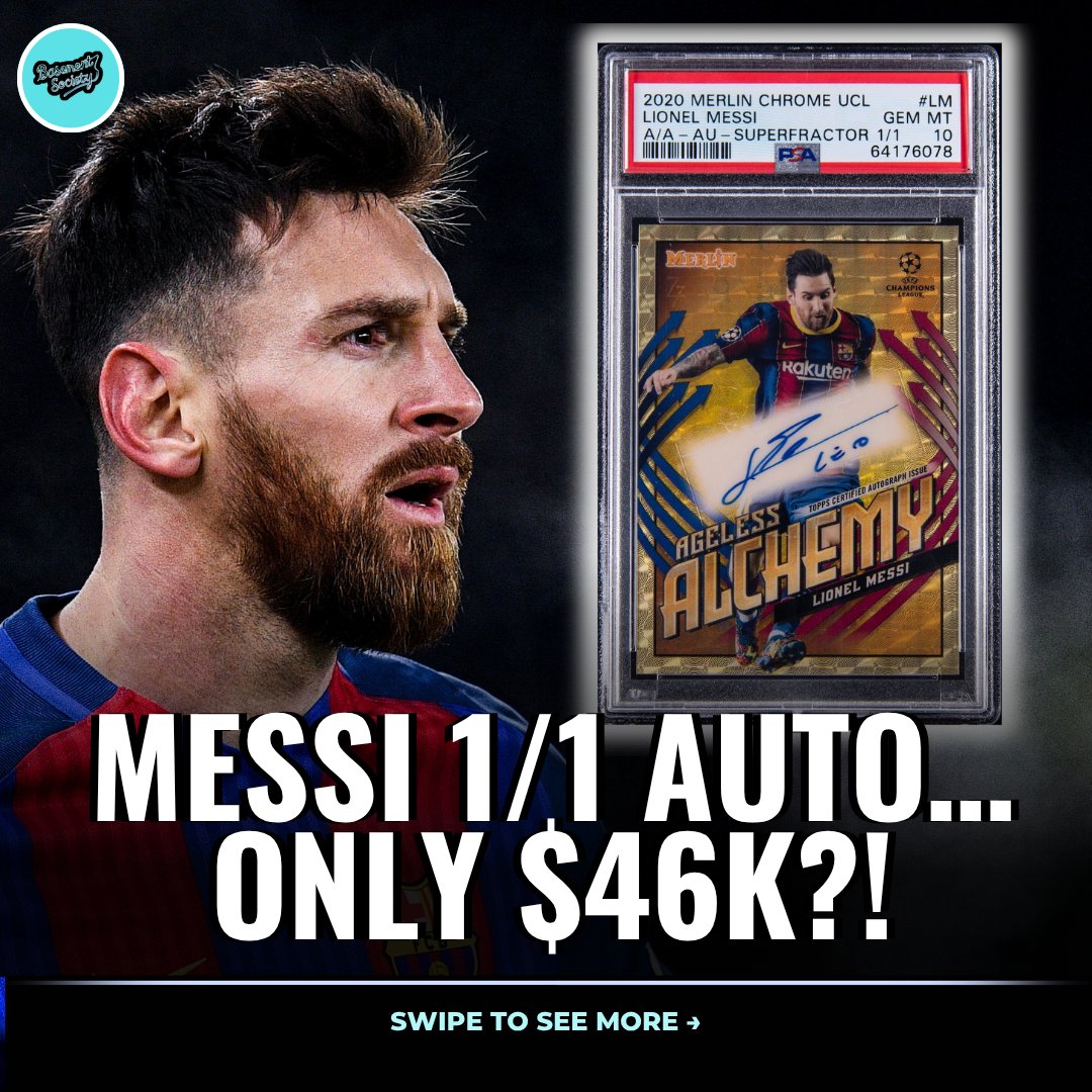 BsmntSoc's tweet image. Messi 1/1 PSA 10 auto for $46K… that pricing doesn’t align with his global pull
via Cards Boulevard

#LionelMessi #SportsCards #SoccerCards #CardMarket