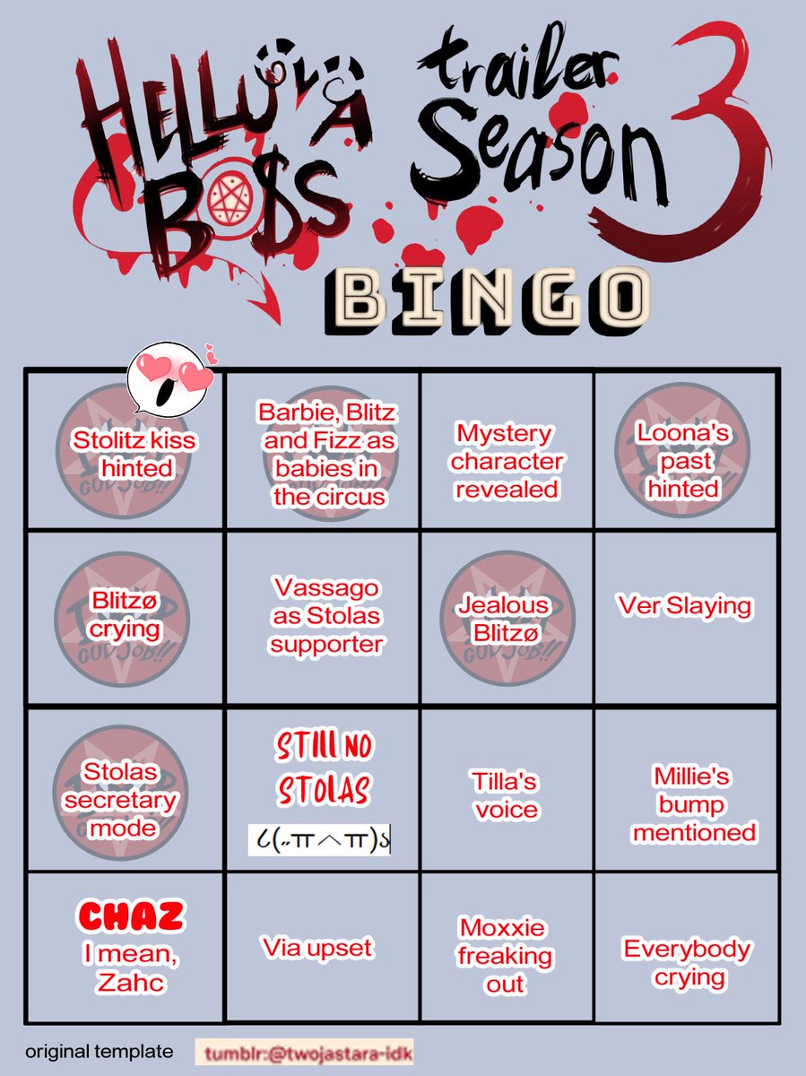 zero_lawliet's tweet image. Okay, I think it's time for BINGO.
These are my theories for the trailer .
Check below if you wanna play!⬇️
And tag another 3 people to share theirs!
@CoffeeiTea
@_minkas
@Otagakumes
#helluvaboss #lvlup
