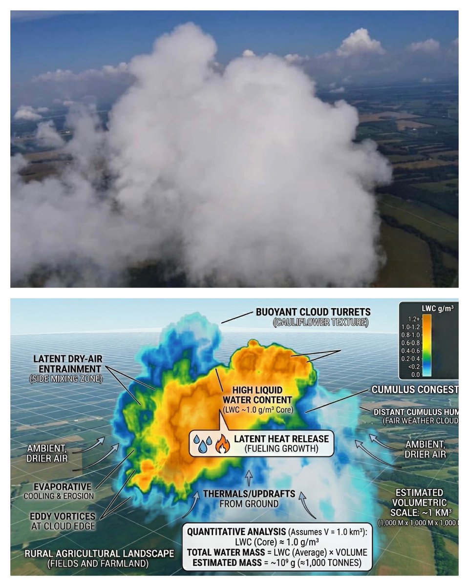 Ohvlywx's tweet photo. Ever wonder what the liquid water content looks like inside a regular cloud you see everyday?

#aerial #cloudscience #cloudphysics #meteorology #physics #aerospace #engineering #storm #cumulus #thunderstorm #wx #clouds #aboveclouds #air #watervapor #science #cloudscape https://t.co/WFVNmbA3cU