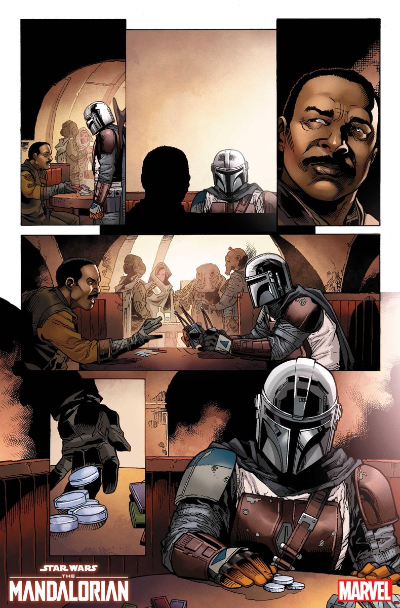 KabaLounge's tweet photo. Dropping this week (4/22): Marvel’s #StarWars: The Mandalorian – Seasons One &amp; Two paperback.

Over 500 pages adapting the Disney+ series—with art by yours truly. Just in time for #TheMandalorianAndGrogu next month.

#georgesjeanty #kabalounge #themandalorian https://t.co/6vCtI9qb4s