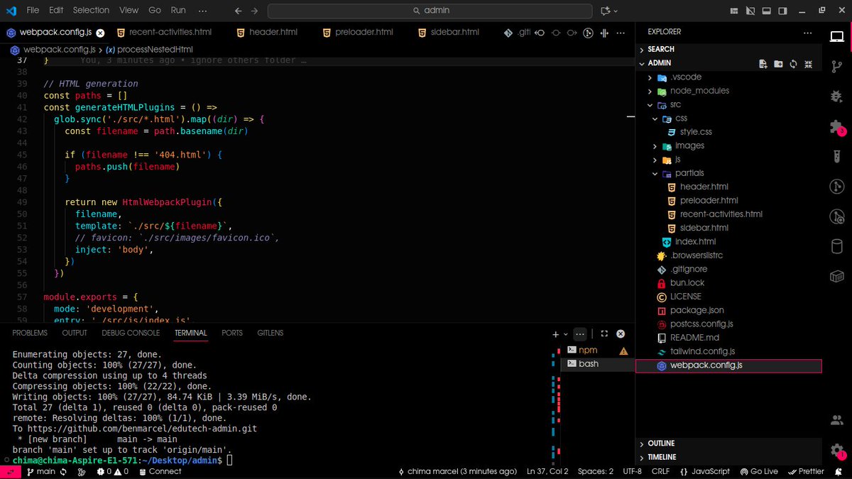 chima_ben_dev's tweet image. Day 98 of #100DaysOfCodeAndDesigns with the Sarcastic Geeks Trybe
@SarcasticGeek4u 
it's day 98 wow it's been a ride 🦸‍♂️

Still worked on my friends which exposed me to configuring webpack for the first time and also used alpinejs this enables writing js in html tags.