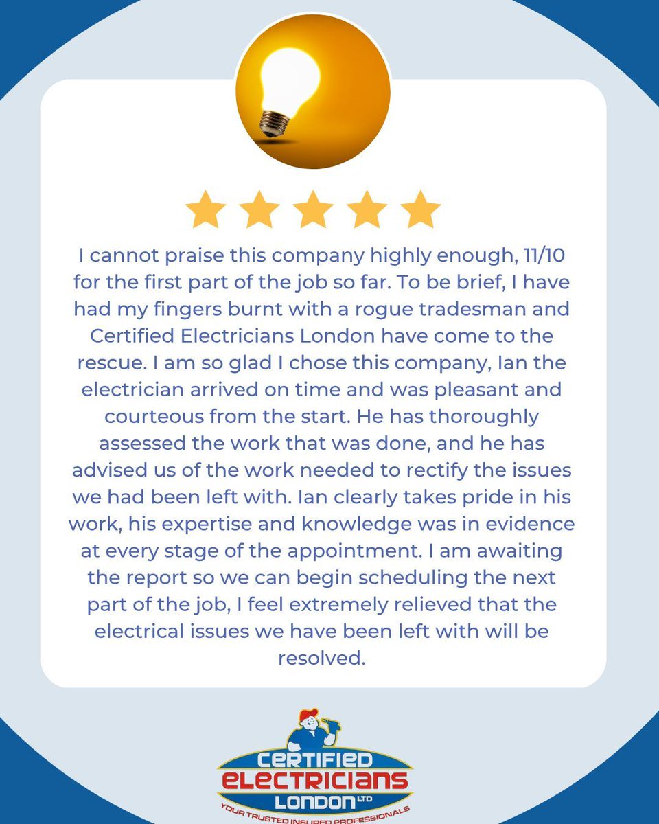 ltd_certified's tweet photo. Feedback like this means everything to us. 

If you’ve been let down before or just want the job done properly from the start, we’re here to help.

📞 0208 088 4508
📧 info@certifiedelectricians.london https://t.co/LyAOEkfuJn
