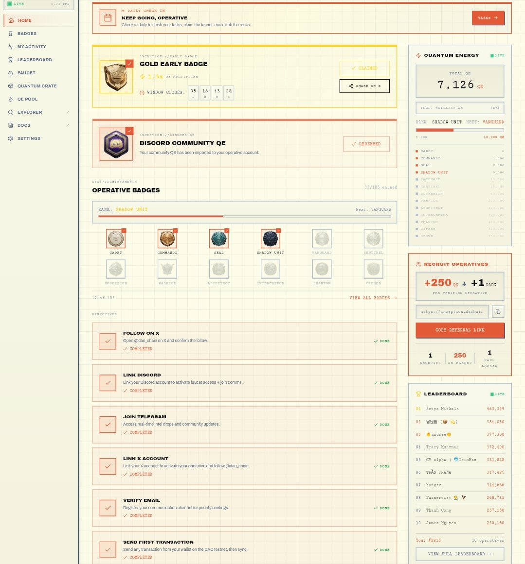webalpha12's tweet photo. Complete tasks + daily check‑ins  
• QE Pool → burn (1 DACC = 1,000 QE) or stake for future burns  
• Quantum Crate → open 5/day for QE, DACC, multipliers  
• Invite friends → 250 QE + 1 DACC each  

📌 If you joined the waitlist, it’s already in your dashboard. https://t.co/kbRDCLlPW6