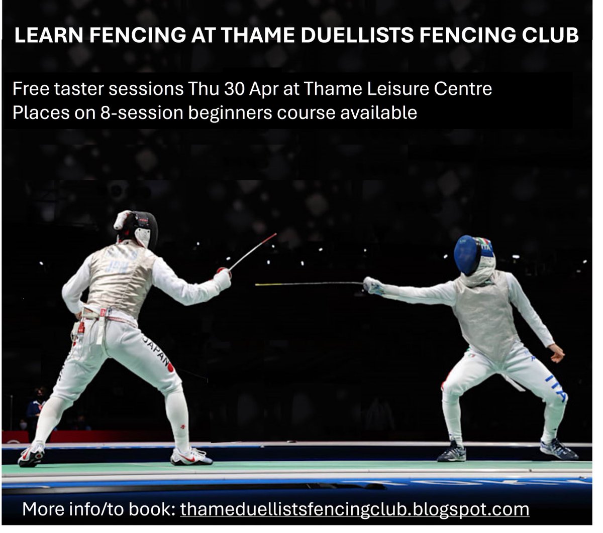 ThameDuellists's tweet image. FREE fencing taster sessions - places still available #fencing #thame Info: thameduellistsfencingclub.blogspot.com
@ThameHub @thameoxon @thameoxon @_lovethame @AylesburyEvents @AylesNews @aylesburytown @Haddenham @HaddenhamNet @OxTweets @BBCOxford @TheOxfordMail @TTVOxfordshire @ExperienceOx