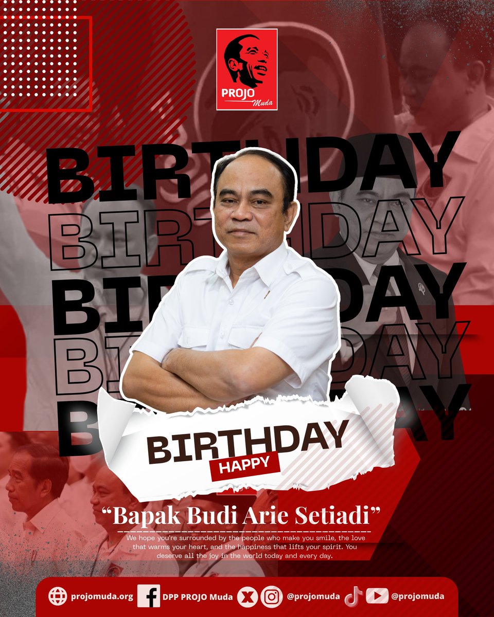 Projo_Muda's tweet photo. Selamat Ulang Tahun ! 
Bapak Budi Arie Setiadi Ketua Umum Projo
We hope you're surrounded by the people who make you smile, the love that warms your heart, and the happiness that lifts your spirit. You deserve all the joy in the world today and every day. https://t.co/3Ic7jXXJ2o