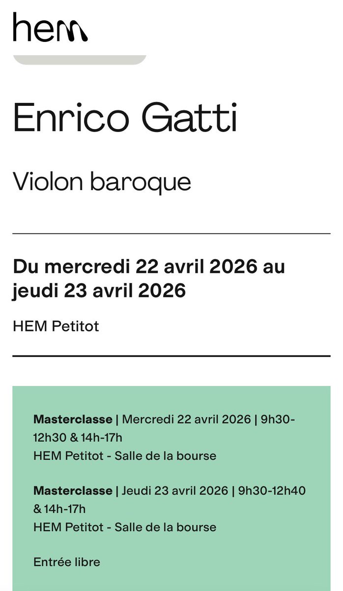 It is a pleasure to return to one of the places where I studied in order to meet young musicians on the occasion of a masterclass at the Haute École de Musique in Geneva
