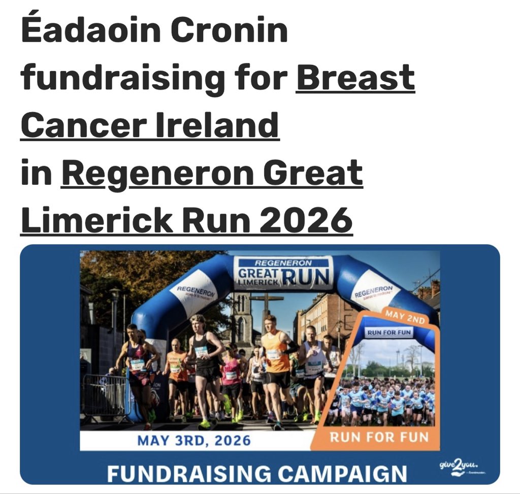 MourneabbeyLFC's tweet photo. Our Senior Player Éadaoin Cronin is running the Limerick Marathon this May Bank Hol in aid of Breast Cancer Ireland🩷🩷 Please support if you can!!

https://t.co/TictndbLq4 https://t.co/CxsO8UOKx2
