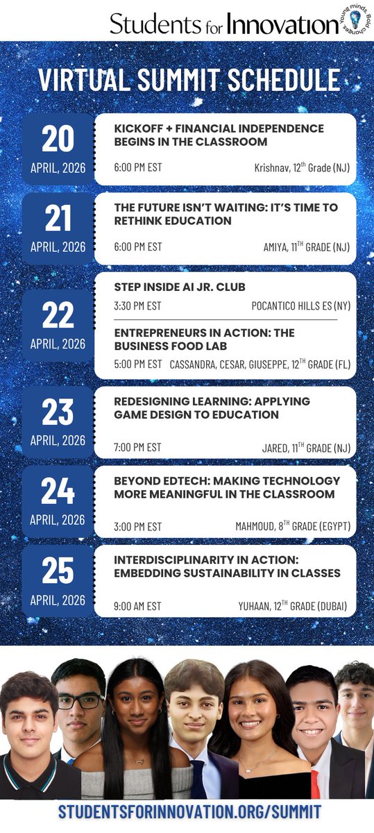 Stu4innovation's tweet photo. The Students for Innovation Virtual Summit starts tomorrow, and we’re really proud of what we’ve created!! Register Now: https://t.co/EtezTD6EeO https://t.co/vyp6uq5y9T