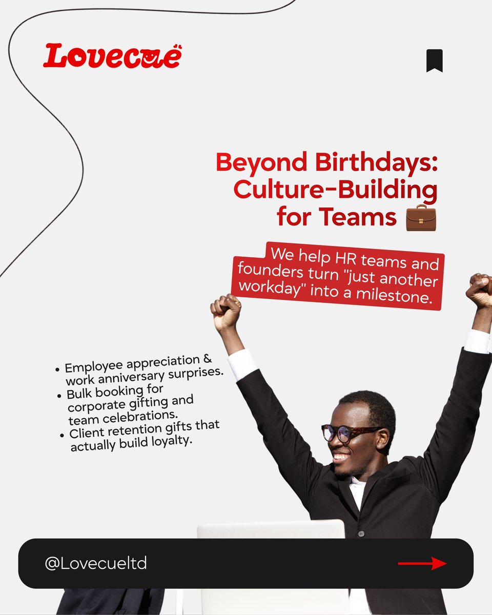 lovecueltd's tweet image. Beyond birthdays: We’re building culture for teams. 💼🚀
From employee appreciation to client retention gifts, we help HR teams and founders turn a regular workday into a milestone. #CompanyCulture #EmployeeEngagement