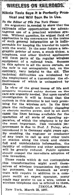 phalpern's tweet image. Back in 1907, inventor Nikola Tesla advocated for Wi-Fi on trains  

timesmachine.nytimes.com/timesmachine/1…

#Science #Tesla