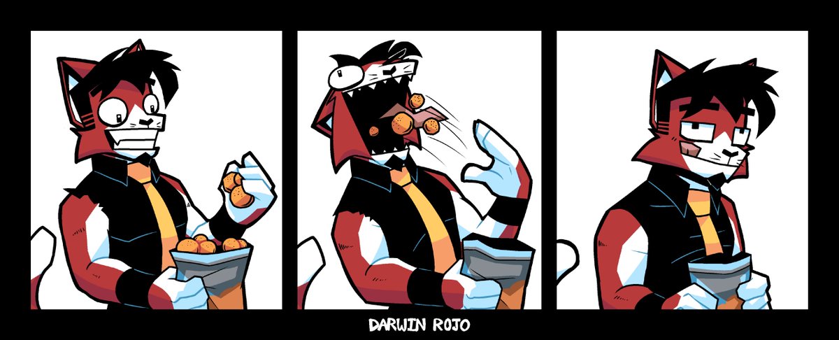 Darwin comiendo unos cheetos bolitas.