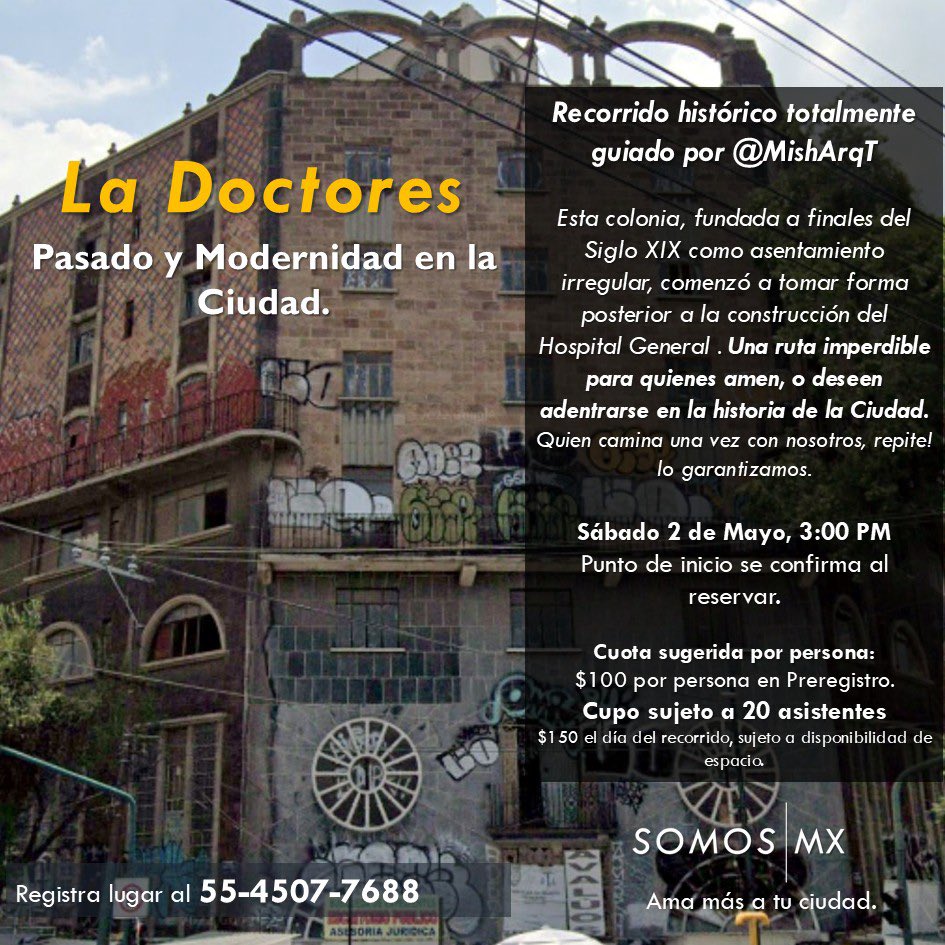 Dentro de dos sábados iremos en busca de los secretos de una colonia con mucha historia: la Doctores. 

Apúntate y descubre lo no contado de la CiudadMX.