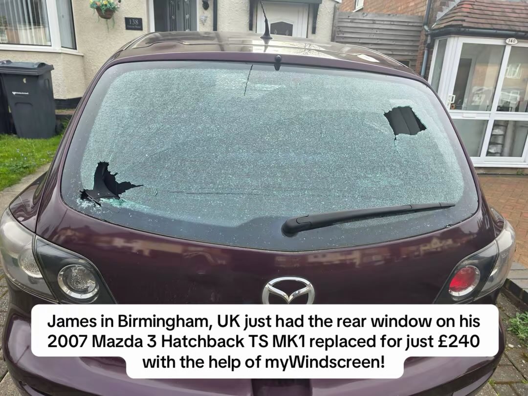 mywindscreen's tweet photo. James in Birmingham, UK just had the rear window on his 2007 Mazda 3 Hatchback TS MK1 replaced for just £240 with the help of myWindscreen!

Got a cracked windscreen or damaged car glass? Get it sorted fast at https://t.co/JNjKBDwSnB

#myWindscreen #Mazda #CarGlass #RearWindow https://t.co/SOmxfl9Wy8