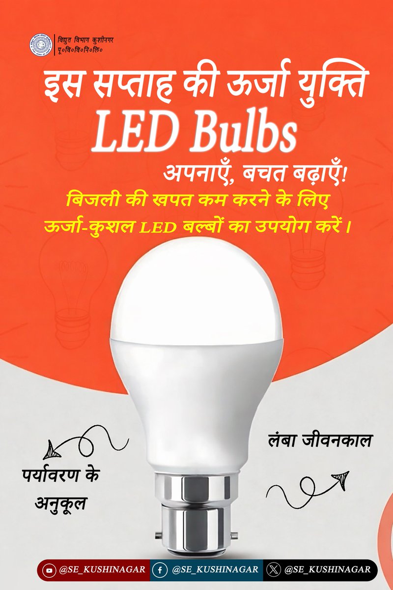 SE_KUSHINAGAR's tweet image. 🌍 आज ही बदलाव करें –
उज्ज्वल और सुरक्षित भविष्य की ओर कदम बढ़ाएँ |
#EnergySaving #GoGreen #SaveElectricity #LEDLight
@CMOfficeUP @EMofficeUP @aksharmaBharat @ChairmanUppcl @mduppcl @MD_PuVVNL @UPPCLLKO @PuVVNLHQ