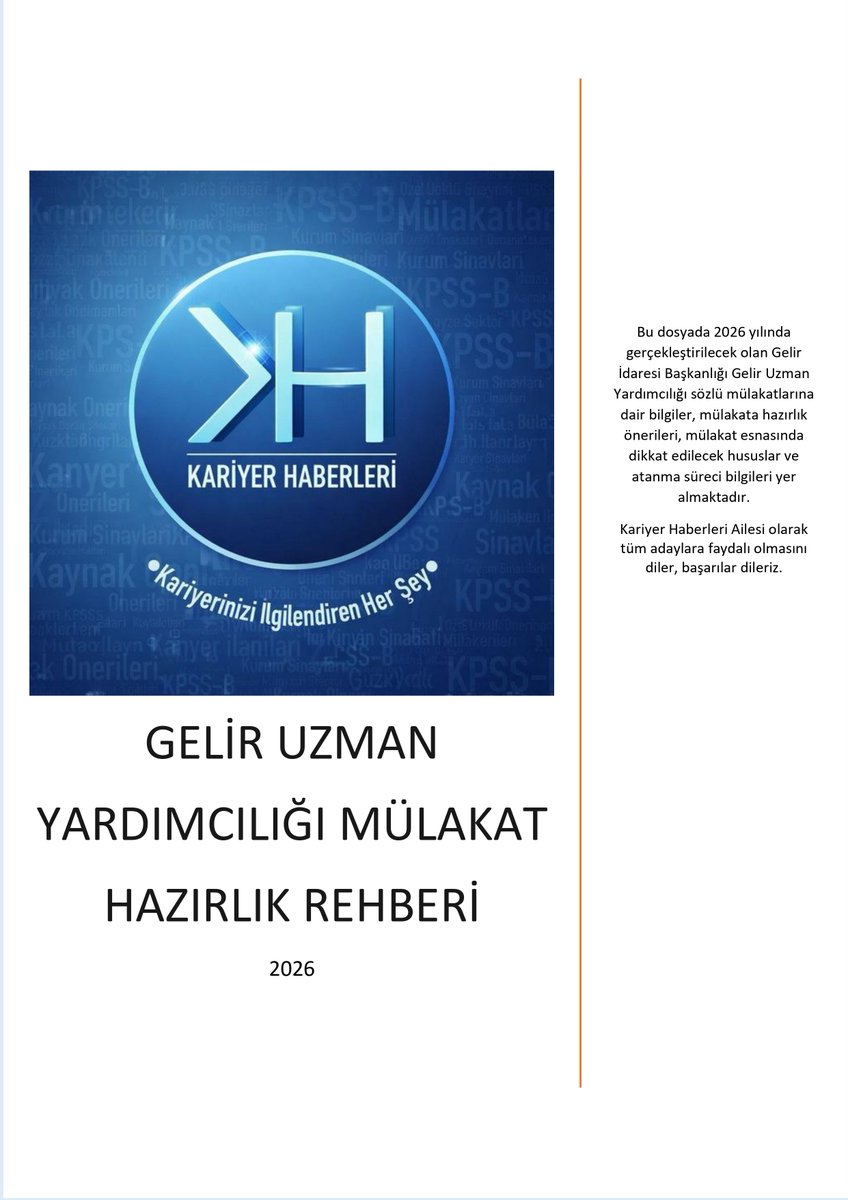 kariyerhaberler's tweet photo. 📢📢📢
2026 GELİR UZMAN YARDIMCILIĞI MÜLAKATLARI BAŞLIYOR!

Bu hafta başlayacak ve 21 - 30 Nisan 2026 tarihleri arasında gerçekleştirilecek olan 2026 Gelir Uzman Yardımcılığı Sözlü Mülakatlarına katılacak tüm adaylara yürekten BAŞARILAR DİLERİZ!

Sınava giderken geçerli kimlik belgenizi yanınızda bulundurmayı UNUTMAYINIZ!

💡Ayrıca sizler için hazırladığımız kapsamlı Mülakat Rehberinde;

🚌🚇Mülakat yerine ulaşım
👔 👠Giyim ve hazırlık
🎤 👤Davranış ve mülakat adabı

gibi hemen her sorunuza yanıt bulabileceğinizi önemle hatırlatırız.

---

📌 2026 Gelir Uzman Yardımcılığı Mülakat Rehberi – Tüm Detaylar Tek İçerikte!

Kariyer yolculuğunda kritik virajlardan biri olan Gelir Uzman Yardımcılığı mülakat sürecine dair tüm detayları senin için derledik. İşte rehberin öne çıkan başlıkları 👇

🔎 📊 2026 Alım Süreci
• 655 kişilik alım (tek il: İstanbul)
• KPSS taban şartı: 65+
• Yazılı sınav: 60 soru – e-sınav sistemi
• Mülakata çağrılan aday sayısı: 1.327

🎯 🗣 Mülakat Sistemi Nasıl İşliyor?
• Yazılıda en az 70 puan şartı
• Kadronun 2 katı aday mülakata çağrılıyor
• Komisyon karşısında sözlü değerlendirme

📚 📖 Mülakata Nasıl Hazırlanmalısın?
• Tüm müfredattan sorumlusun (alan ayrımı yok!)
• Ezber + yorum + ifade becerisi birlikte değerlendiriliyor
• Anahtar kelime yöntemiyle çalışmak kritik

🧠 🛠 Etkili Hazırlık Stratejileri
• Eksik konuları kapat
• Konu tekrarlarıyla bilgiyi pekiştir
• Kendi cümlelerinle cevap pratiği yap
• Çıkmış sorular üzerinden çalış
• Kendini tanıtma metni hazırla

🎤 👤 Mülakat Performansı İçin İpuçları
• Akıcı, net ve özgüvenli konuş
• Bilmediğin soruda dürüst ol
• Göz teması kur ve tüm komisyona hitap et
• Pratik yapmadan mülakata girme!

👔 👠 Mülakat Günü & Giyim
• Resmi ve sade giyim tercih edilmeli
• Erkek: Koyu takım + beyaz gömlek
• Kadın: Sade ve klasik kombin
• İlk izlenim = büyük avantaj

📍 📅 Mülakat Detayları
• Tarih: 21 – 30 Nisan 2026
• Yer: Ankara (OECD Çok Taraflı Vergi Merkezi)
• Yanında sadece kimlik yeterli

🚀 Kariyer Haberleri olarak sana sadece bilgi değil, yol gösteriyoruz.
Bu süreçte yalnız değilsin!

📣 Bu içeriği faydalı bulduysan:
❤️ Beğenmeyi unutma
📤 Mülakata girecek arkadaşlarınla paylaş
💬 Sorularını yorumlara bırak

---
✅Instagram Hesabımızda çalışmamıza erişmek isterseniz;

⤵️⤵️⤵️

https://t.co/3BnzRkLj3v

☑️Yeni Telegram Haber Kanalımızda çalışmayı incelemek isterseniz;

⤵️⤵️⤵️

https://t.co/YEOAEuBc3v

-