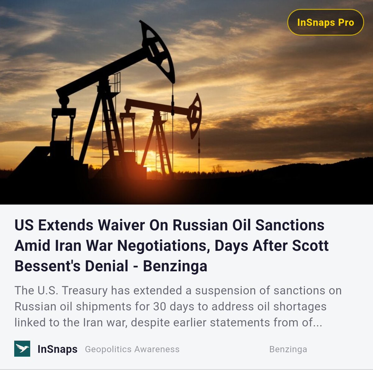 BuildWtPrakhar's tweet image. US Extends Waiver On Russian Oil Sanctions Amid Iran War Negotiations, Days After Scott Bessent's Denial - Benzinga

Shared Via InSnaps App: credibletechnologies.in/a/L_9Inkp89x9E…

#Finance #Benzinga #Instability #Northern #Extends #Waiver #Russian
