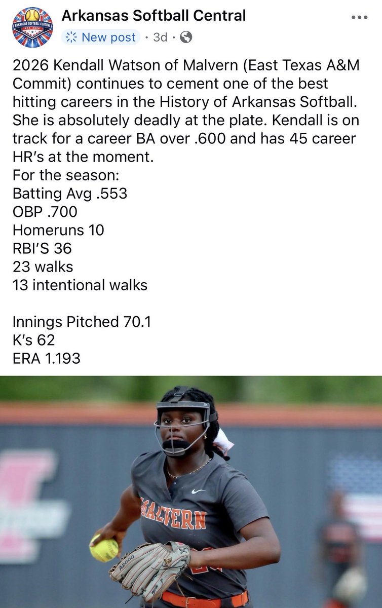 501Kendall's tweet photo. Thanks Arkansas Softball Central For The Recognition And Support!!! @CoachJReeves @Lion_Softball @DiamondAddicts @arkthunderfp @AllArkansasPrep https://t.co/JH7JQ7NAnq