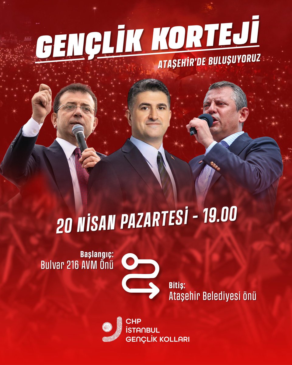 Ataşehir’in İradesi Onursal Adıgüzel!

Kirli kumpaslara karşı, haksız ve hukuksuz gözaltılara karşı Genel Başkanımız Özgür Özel’in liderliğinde Ataşehir’de buluşuyoruz.

Gençlik kortejimizde omuz omuza yürümek üzere tüm arkadaşlarımızı bekliyoruz.

🗓️ 20 Nisan Pazartesi
⏰ 19:00