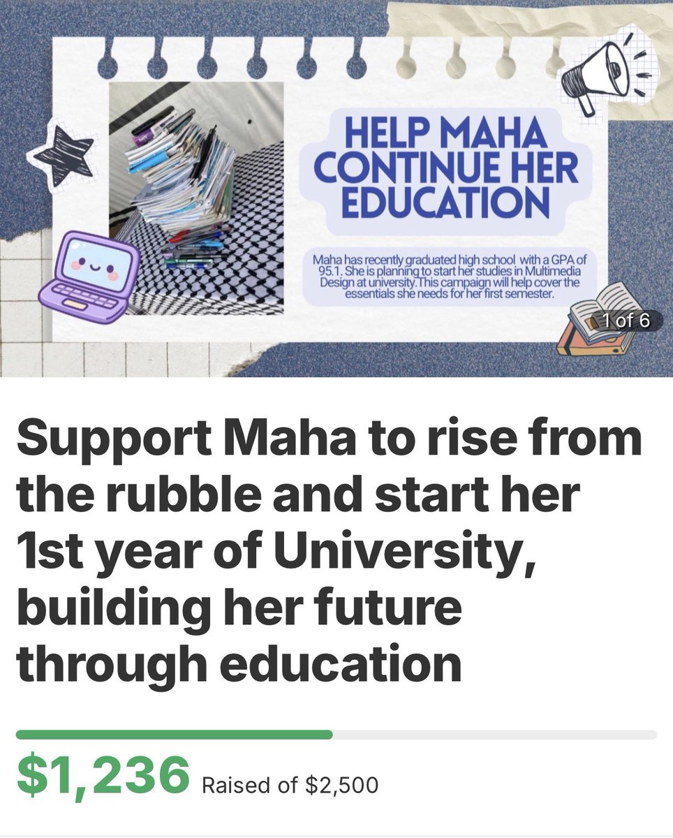 This shows the last standing university in Gaza. Students are trying to build their futures - why don’t they get this attention?

“My dream is to study Multimedia Design to learn how to use art and technology to tell our stories.” -<a href="/mahaedwan171934/">mahaedwan</a> 

🔗 chuffed.org/project/159031…