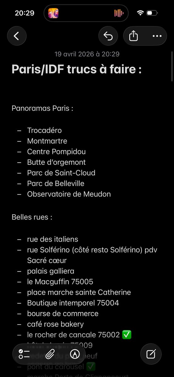 Mon objectif c’est de faire tous les lieux que j’ai écrit dans la note avec ma copine c’est ça la vraie vie