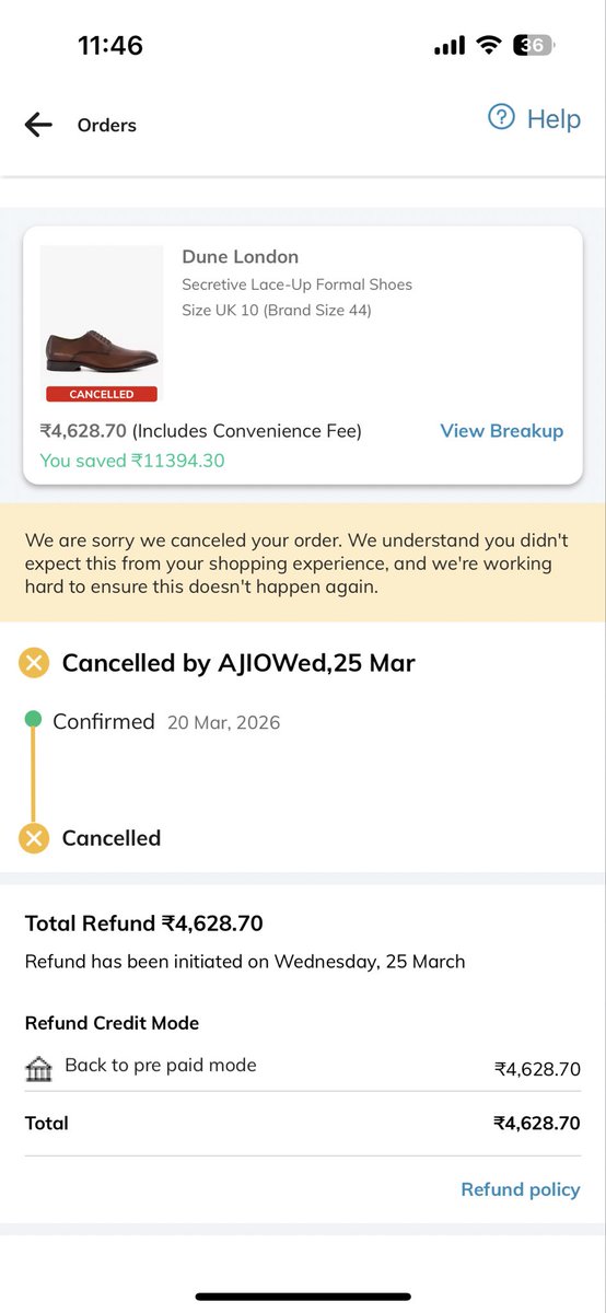 Dishank_09's tweet photo. Ordered @DuneLondonHelp from AJIO (Order ID: FN0047707075). Payment taken, order confirmed.Waited 5 days!suddenly CANCELLED without reason.If you can’t fulfill orders, don’t accept payments. Refund ≠ accountability.Deficiency in service under Consumer Protection Act,@AJIOLife https://t.co/Uu5WgMqn6i
