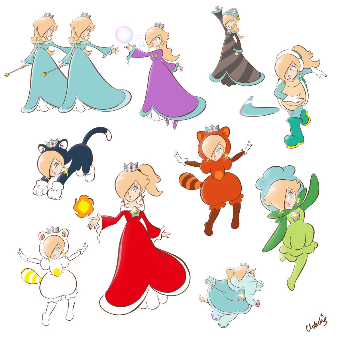 pumpitcharlie's tweet photo. All of Rosalina’s Power ups (: a Thread 
.
.
.
art by me ✮⋆˙ ⊹₊⟡⋆ which one’s ur fav ?
#SuperMarioGalaxyMovie #SuperMarioGalaxy #Rosalina #Rosalinafanart #SuperMarioGalaxyFanart https://t.co/dnT7URPaBR