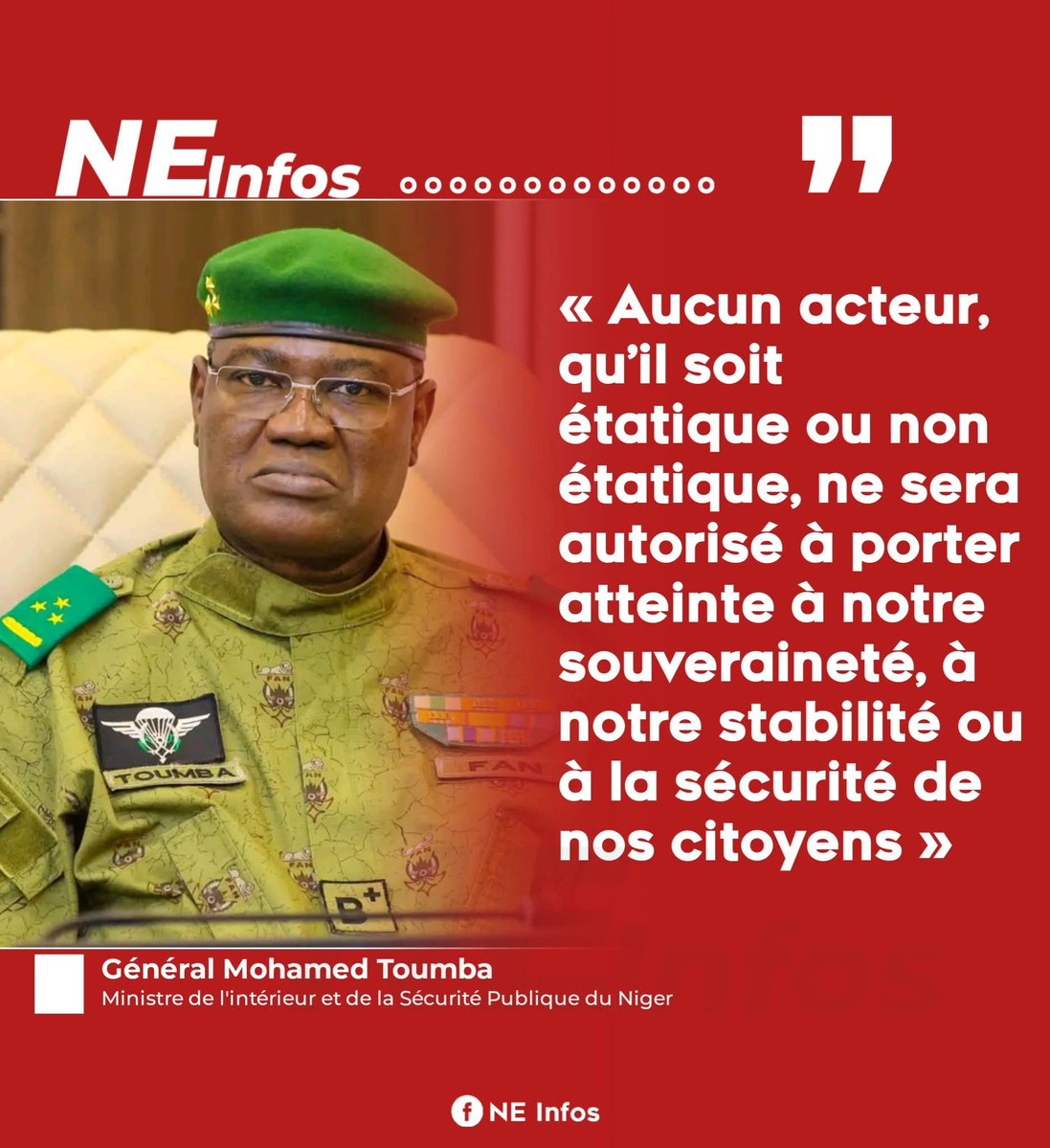 cecild84's tweet image. 🌀 "No actor, state or non-state, will be allowed to undermine our sovereignty, stability or the safety of our citizens" - General Mohamed Toumba, Minister of State, from the interior of #Niger🇳🇪