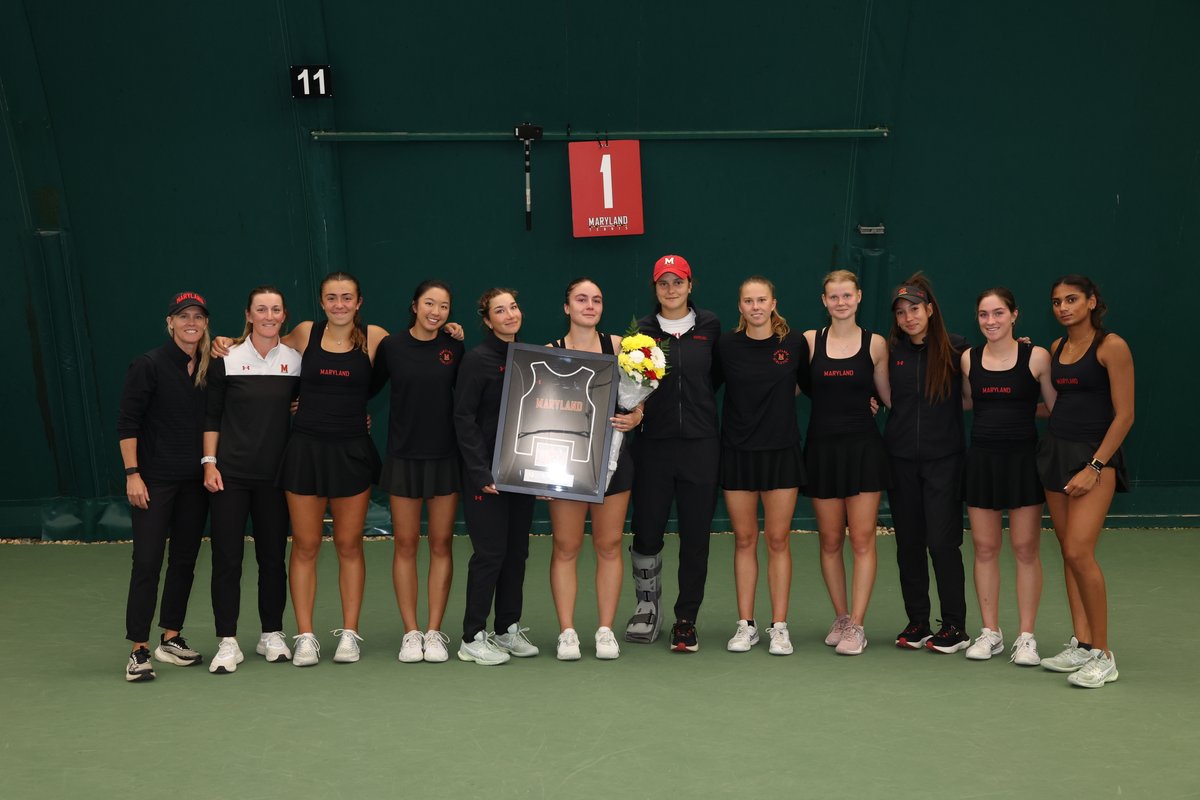 TerpTennis's tweet image. After today's match, the Terps celebrated their lone senior, Tata Gagoshidze, and her accomplishments on and off the court! 👏🐢

Thank you, fans, for your support during this record-breaking season! We will see you in Columbus for the Big Ten Tournament!

#terptennis #coMpete