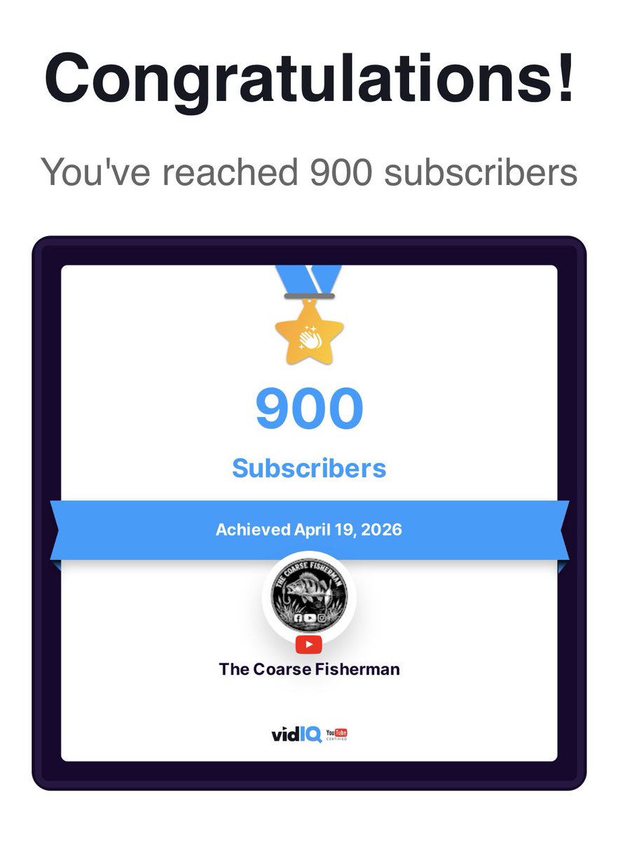 LeeRudgeAngler's tweet photo. Thanks to my wonderful subscribers, I’ve finally reached 900 subs on my YouTube channel 👌🎣 I’m going to go all out for the 1k before the summer is over!! Wish me luck ☘️🤞🏻🎣 https://t.co/qWYUpZMUeH