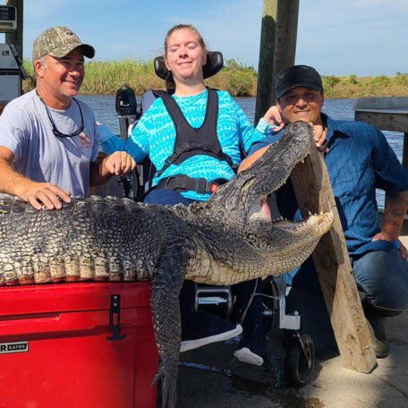 burnside4141s's tweet image. So Kenzi went #alligator #hunting Saturday w/Bayou Bowfishing Charters in #Louisiana. A friend Kim and them wanted Kenzi to get her 1st gator, which was 10'. We used vacuum air trigger for her to fire gun; hollered "alligator gumbo" after shot. #huntingseason #fillthefreezer