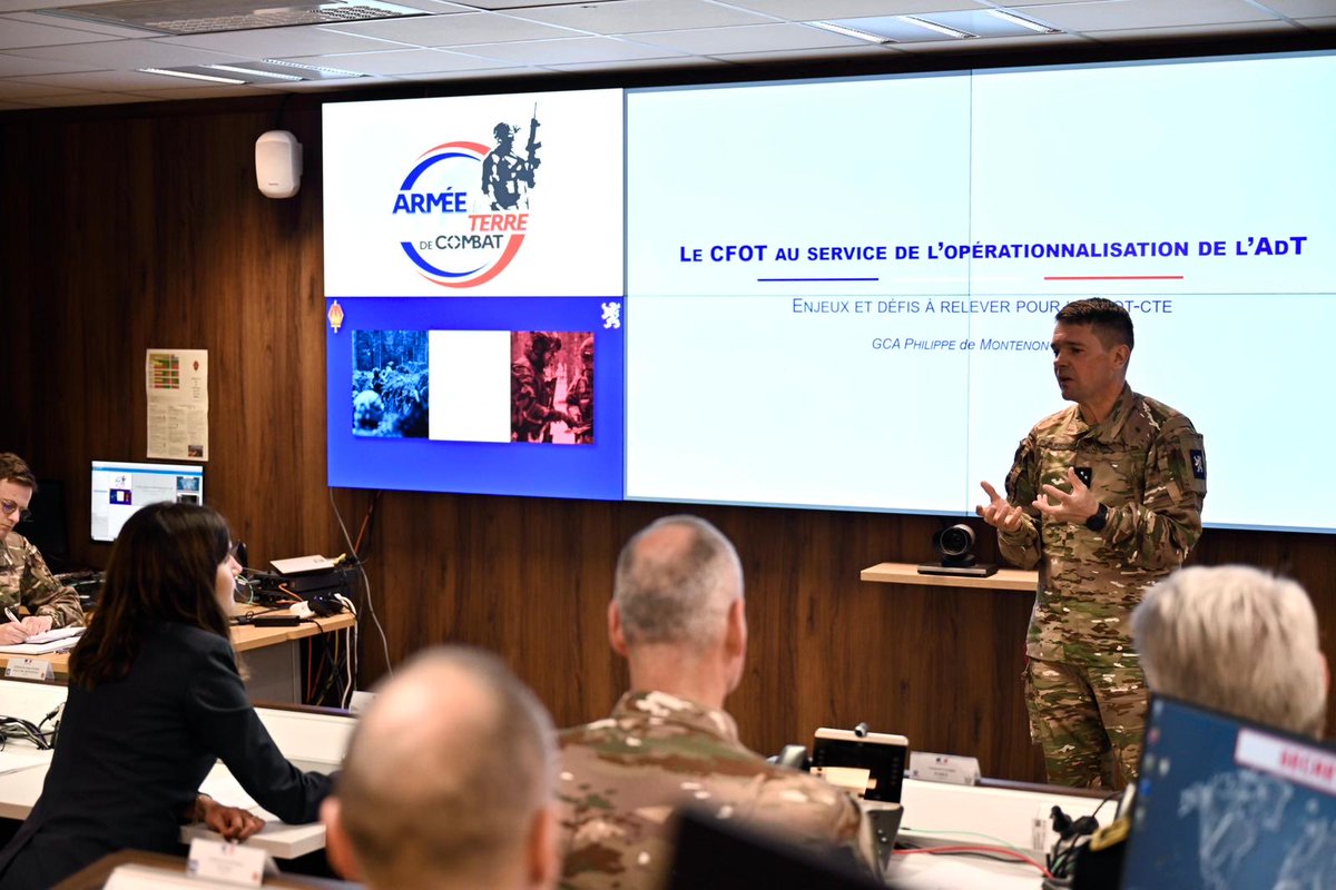 RufoAlice's tweet photo. Déplacement à Lille pour un brief opérationnel au sein du Commandement de la force et des opérations terrestres (CFOT), aux côtés du Général Pierre Schill @CEMAT_FR et du Général Philippe de Montenon.

Le CFOT est le centre de gravité opérationnel de l’@armeedeterre. 

En tant que pilier de l’efficacité opérationnelle, il a pour mission d’opérer, de générer et de transformer la force terrestre, garantissant ainsi sa capacité à répondre aux exigences des opérations actuelles et futures.

Situé à proximité des centres décisionnels de la défense et des instances nationales et internationales, comme l’OTAN, le CFOT assure un lien direct avec les grandes orientations stratégiques.