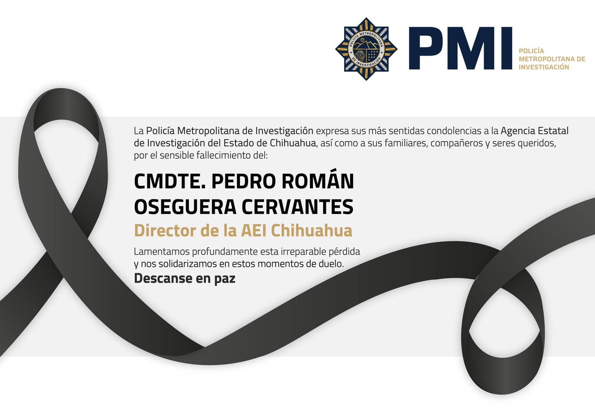 PMInvestigacion's tweet image. Nuestras más sentidas condolencias a la Agencia Estatal de Investigación del Estado de Chihuahua #AEI @Fiscalia_Chih, así como a sus familiares, compañeros y seres queridos.

Nos solidarizamos en estos momentos de duelo.

Descanse en paz