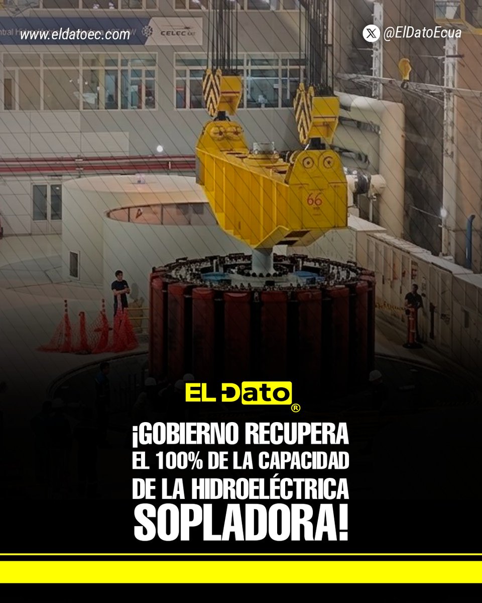 #Urgente ¡GOBIERNO RECUPERA EL 100% DE LA CAPACIDAD DE SOPLADORA Y FORTALECE EL SISTEMA ELÉCTRICO!

La Central Hidroeléctrica Sopladora volvió a operar al 100% gracias a la intervención de la Corporación Eléctrica del Ecuador, que logró reparar una falla técnica y reinstalar